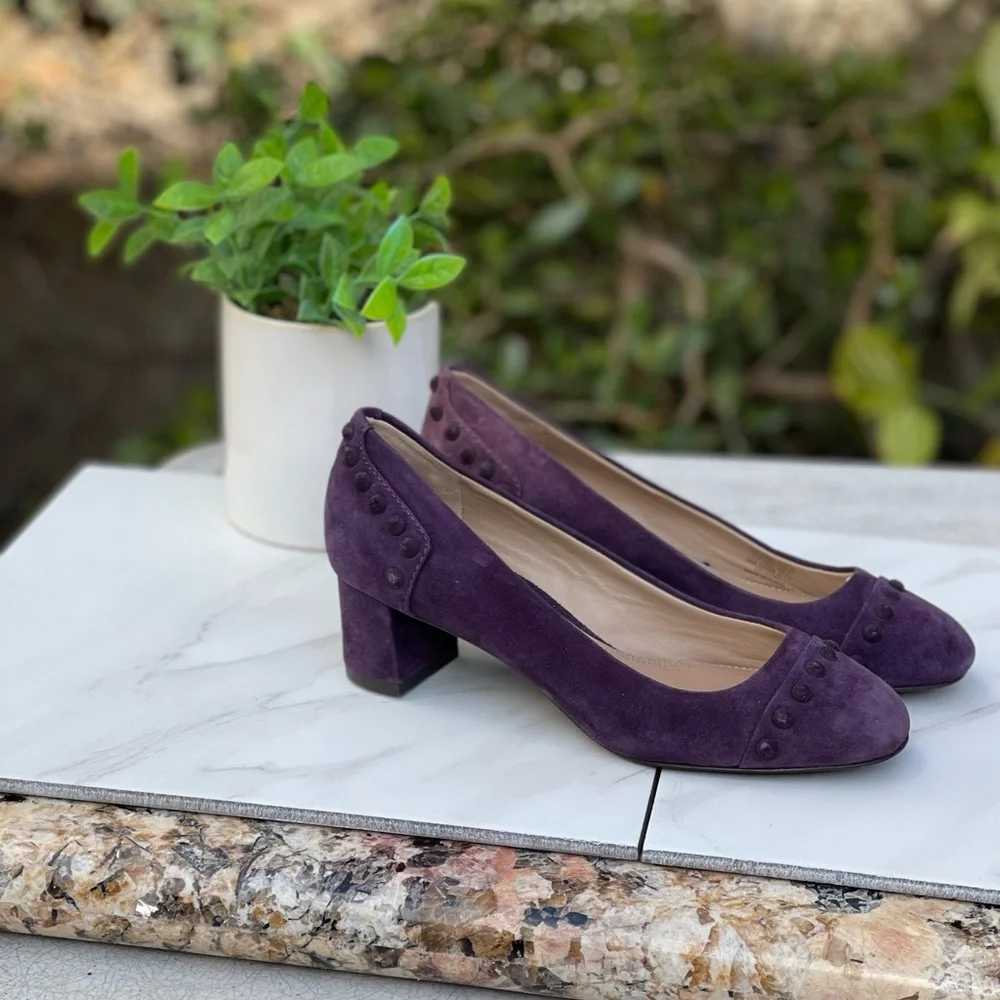 Tory Burch Colt Suede Pump Studded Block Heel Pump Purple Suede Leather Size 5